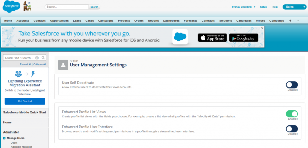 Switching Between Profiles in Salesforce
