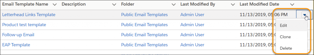 Managing Email Template Dashboard