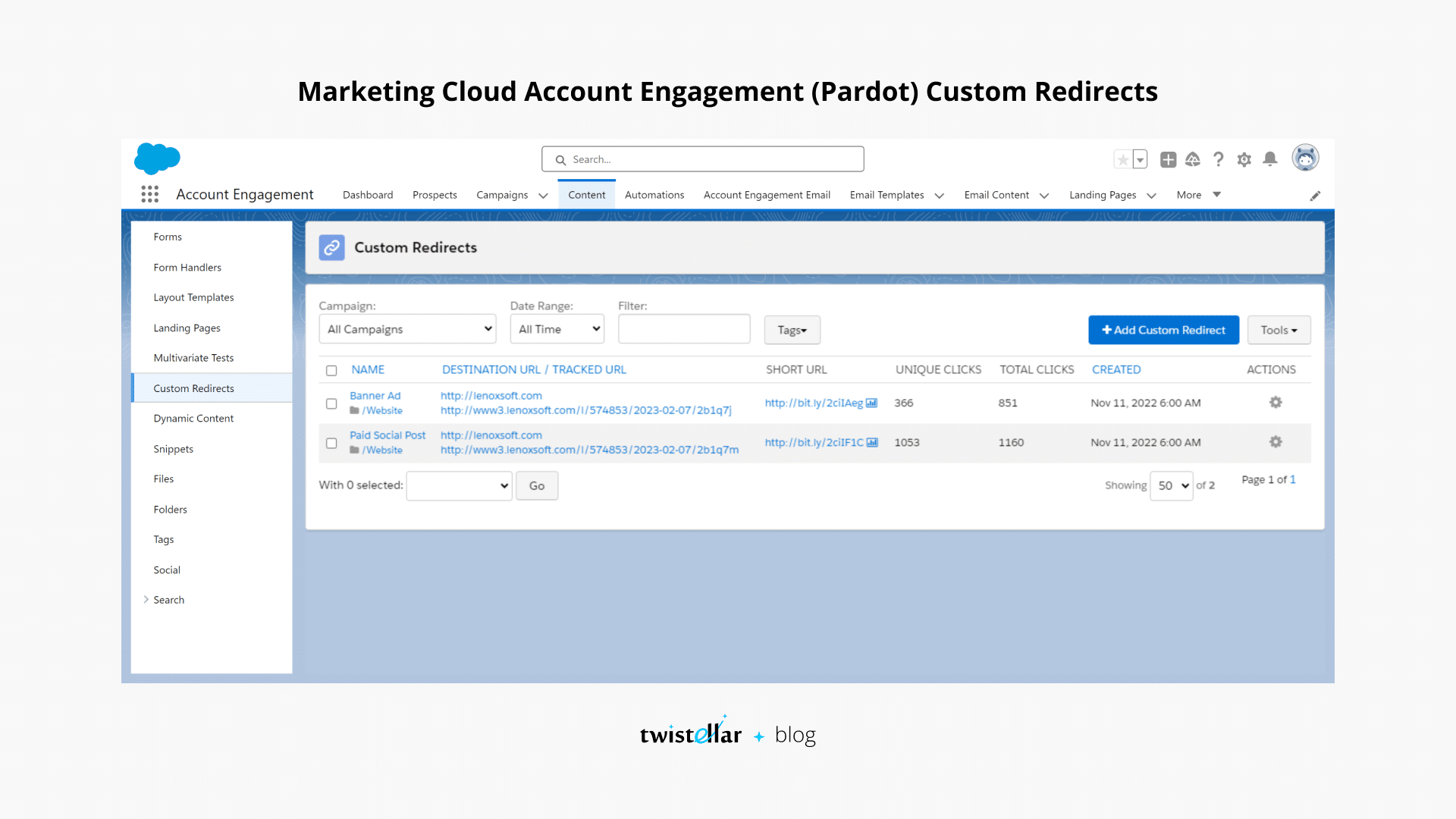 Pardot (Account Engagement) Custom Redirects in Salesforce