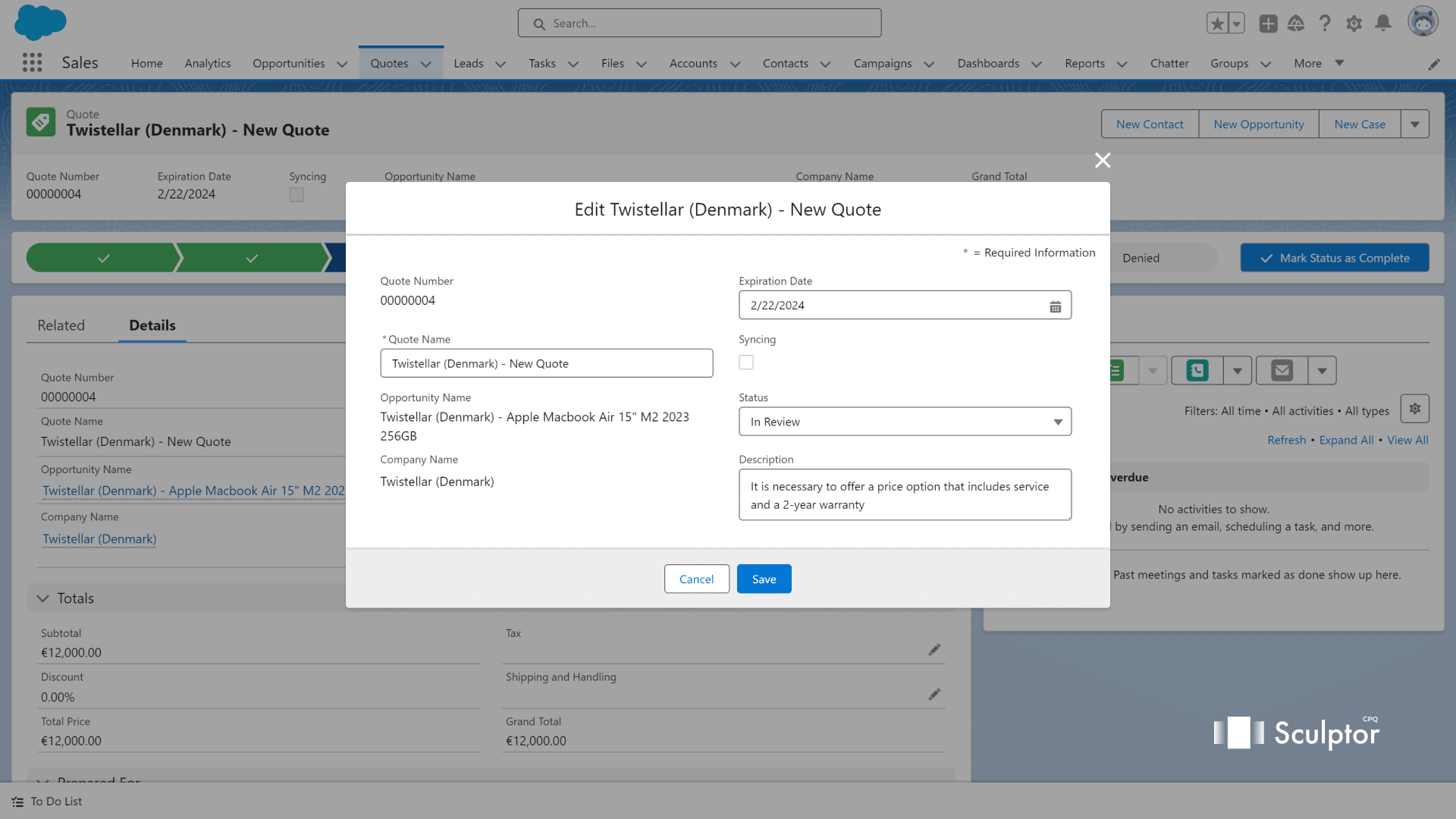 Сreating a New Quote in Salesforce