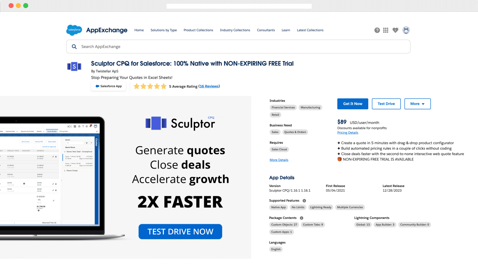 Sculptor CPQ Appexchange Listing