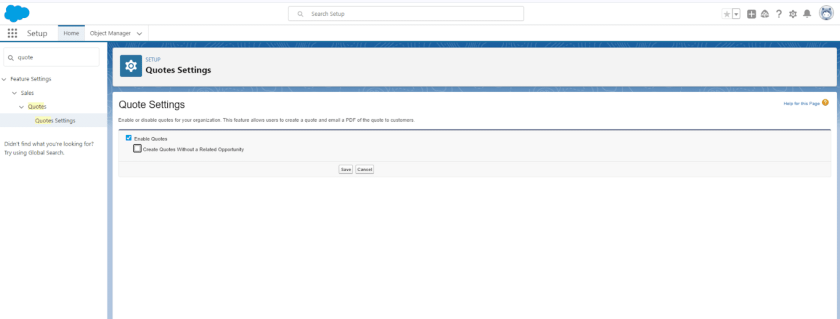 Enabling Quotes in Salesforce